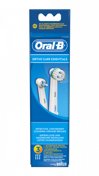 Oral-B wymienne końcówki Ortho Care Essentials do czyszczenia aparatów ortodontycznych, 3 szt.